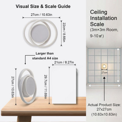 Pheashine Modern Round LED Ceiling Light,32W 2500lm Dia 28cm Warm White ...