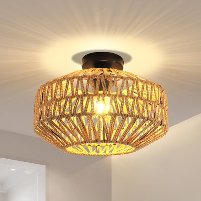 Pheashine Rattan Ceiling Light E27, Retro Hand-Woven Rattan Chandelier ...