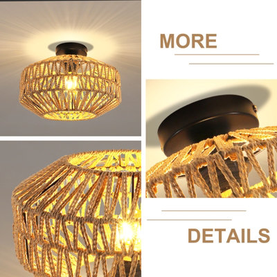Pheashine Rattan Ceiling Light E27, Retro Hand-Woven Rattan Chandelier ...