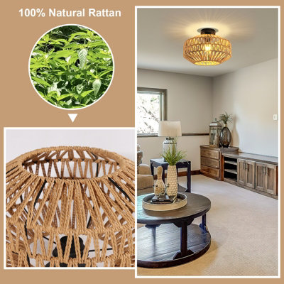 Pheashine Rattan Ceiling Light E27, Retro Hand-Woven Rattan Chandelier ...