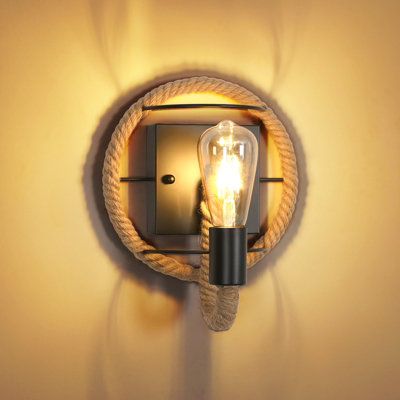 Pheashine Rustic Wall Lamp Hemp Rope E27 Includes Light Bulb Ideal for ...