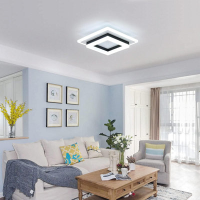 Pheashine Square LED Ceiling Light, 24W Acrylic Modern Ceiling Lamp, 6500K Cool White for Bedroom Living Room Hallway Kitchen