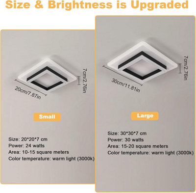 Pheashine White Geometric Square LED Ceiling Light, 24W 2350lm Warm White with Acrylic and Metal Frame