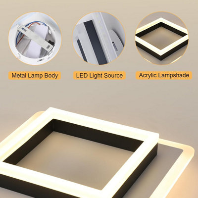 Pheashine White Geometric Square LED Ceiling Light, 24W 2350lm Warm White with Acrylic and Metal Frame