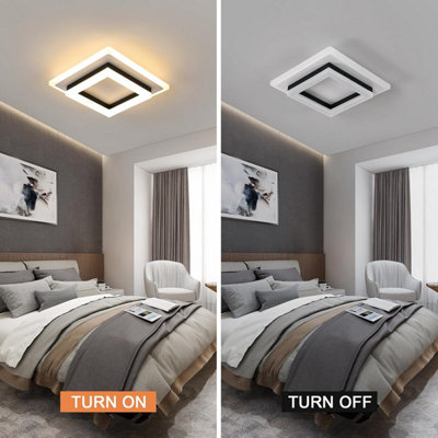 Pheashine White Geometric Square LED Ceiling Light, 24W 2350lm Warm White with Acrylic and Metal Frame