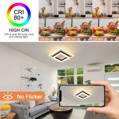 Pheashine White Geometric Square LED Ceiling Light, 24W 2350lm Warm White with Acrylic and Metal Frame
