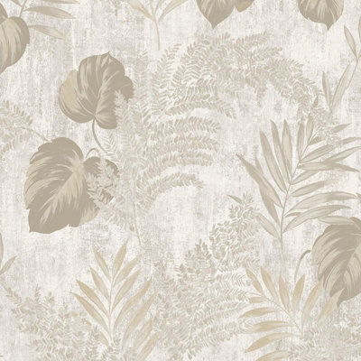 Phelan Leaf Vinyl Wallpaper Beige Muriva 209112