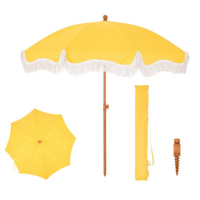 PHI VILLA Beach Umbrella 2M Outdoor Boho Portable Fringed Garden ...