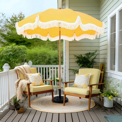 PHI VILLA Beach Umbrella 2M Outdoor Boho Portable Fringed Garden ...