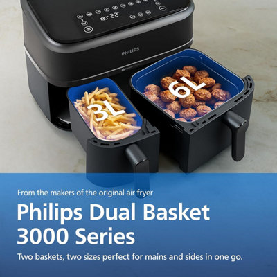 Philips 3000 Series Dual Basket Air Fryer NA350 GB  (9L Black)