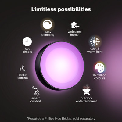Philips Hue Daylo Applique Murale Extérieure Noire – 16 Millions De Couleurs & Blanc Intelligent