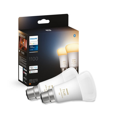 Philips Hue White Ambiance Smart Bulb Twin Pack LED B22 with Bluetooth - 1100 Lumen