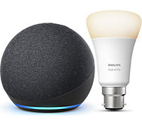 Philips Hue White B22 Bulb with All-new Echo Dot (4th generation), Smart Speaker with Alexa - Charcoal