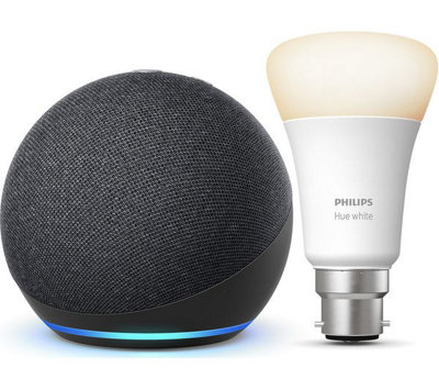 Philips Hue White B22 Bulb with All-new Echo Dot (4th generation), Smart  Speaker with Alexa - Charcoal