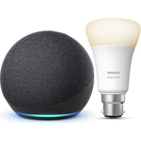 Philips Hue White B22 Bulb with All-new Echo Dot (4th generation), Smart Speaker with Alexa - Charcoal