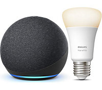 Philips Hue White E27 Bulb with All-new Echo Dot (4th generation), Smart Speaker with Alexa - Charcoal