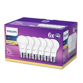 Philips LED 75W B22 Warm White 6-pack Frosted