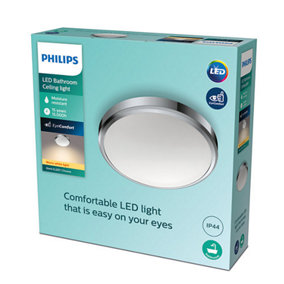 Philips LED Doris Bathroom Ceiling Light 27K 17W, Warm White, IP44 Chrome