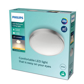 Philips LED Doris Bathroom Ceiling Light 27K 17W, Warm White, IP44 Nickel