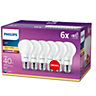Philips LED Frosted Light Bulb, E27 Edison Screw, 4.5W (40 equivalent). Non-dimmable, Warm White, 6 Pack