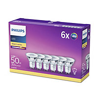 Philips LED GU10 Spotlight, GU10 Spotlight, 4.6W (50 equivalent). Non-Dimmable, Warm White, 6 Pack