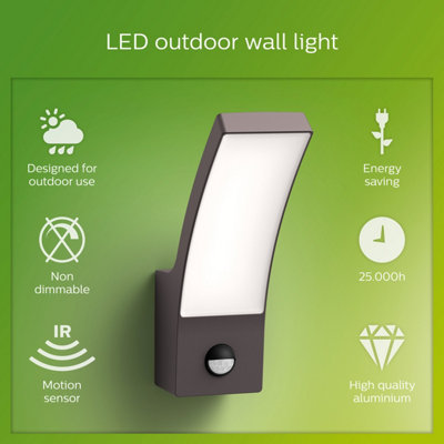 Philips LED Splay Wall Light with PIR Anthracite 12W 40K