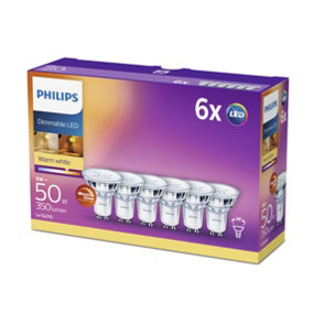 Philips LED Spot Light Bulb, gu10 Spotlight, 3.8W (50 equivalent). Warm Glow Dimmable, 6 Pack