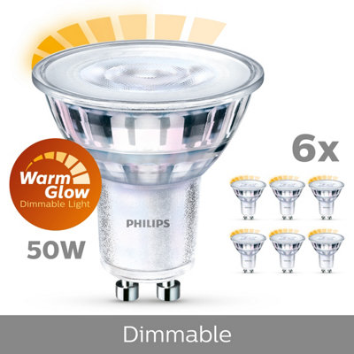 Philips LED Spot Light Bulb, gu10 Spotlight, 3.8W (50 equivalent). Warm Glow Dimmable, 6 Pack