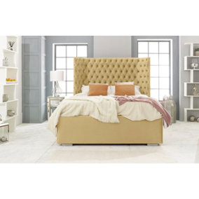 Philly Plush Bed Frame With Thick Winged Headboard - Beige
