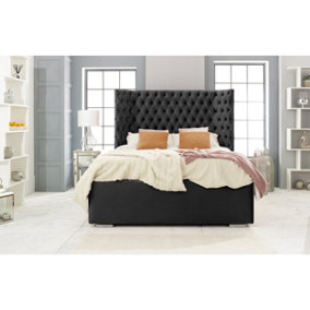 Philly Plush Bed Frame With Thick Winged Headboard - Black