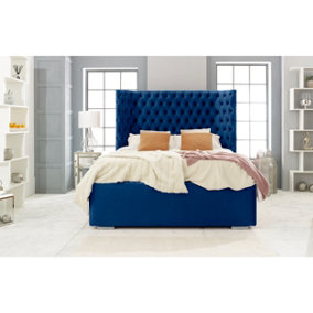 Philly Plush Bed Frame With Thick Winged Headboard - Blue