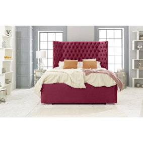 Philly Plush Bed Frame With Thick Winged Headboard - Maroon