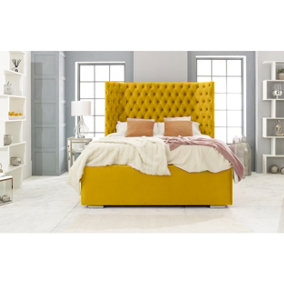Philly Plush Bed Frame With Thick Winged Headboard - Mustard Gold