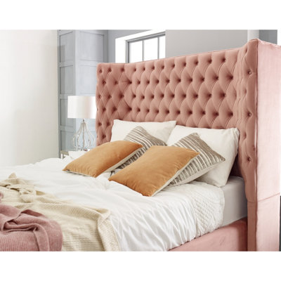 Philly Plush Bed Frame With Thick Winged Headboard - Rose Gold