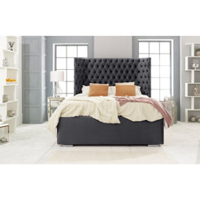 Philly Plush Bed Frame With Thick Winged Headboard - Steel