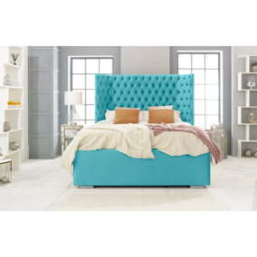Philly Plush Bed Frame With Thick Winged Headboard - Teal