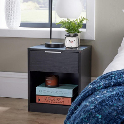 Phoenix 1 Drawer Bedside Table Storage Unit Black