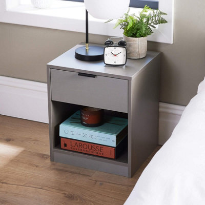 Phoenix 1 Drawer Bedside Table Storage Unit Grey