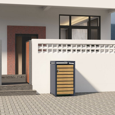Phoenix GB1168AWK Single Wheelie Bin Steel Storage in Oak Wood Effect