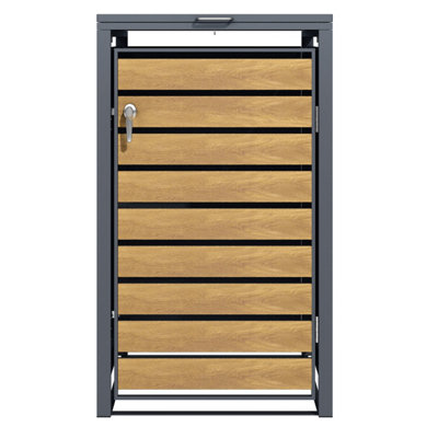 Phoenix GB1168AWK Single Wheelie Bin Steel Storage in Oak Wood Effect