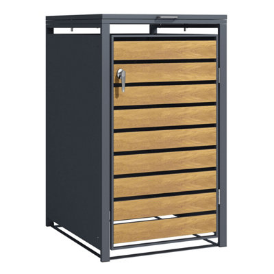 Phoenix GB1168AWK Single Wheelie Bin Steel Storage in Oak Wood Effect - 3