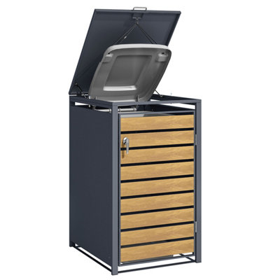 Phoenix GB1168AWK Single Wheelie Bin Steel Storage in Oak Wood Effect - 4