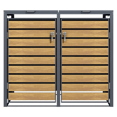Phoenix GB2213AWK Double Wheelie Bin Steel Storage in Anthracite and Oak Wood Effect