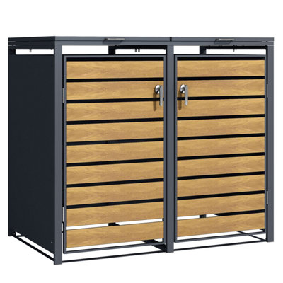 Phoenix GB2213AWK Oak Wood Effect Double Wheelie Bin Steel Storage / Bin Store - 3