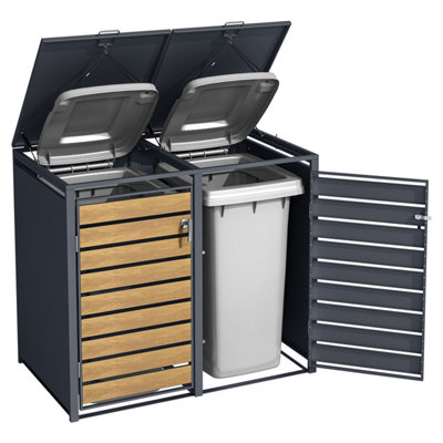 Phoenix GB2213AWK Oak Wood Effect Double Wheelie Bin Steel Storage / Bin Store - 4