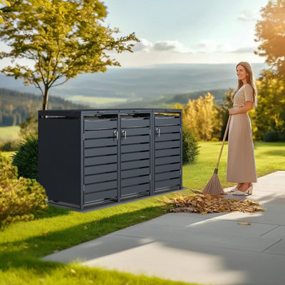 Phoenix  GB3320AAK Anthracite Triple Wheelie Bin Store / Bin Storage - 5