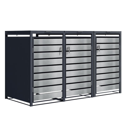 Phoenix GB3320ASK Silver Effect Triple Wheelie Bin Store / Bin Storage