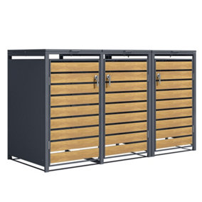 Phoenix  GB3320AWK Wood Effect Triple Wheelie Bin Storage / Bin Store