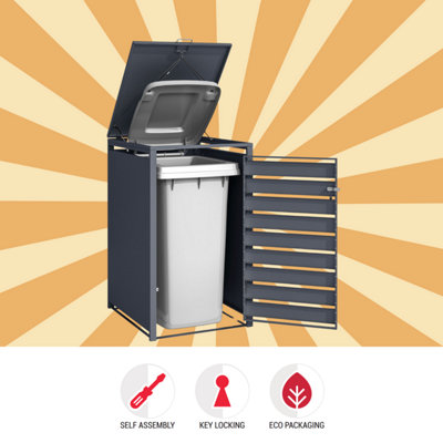 Phoenix  GB3320AWK Wood Effect Triple Wheelie Bin Storage / Bin Store - 3