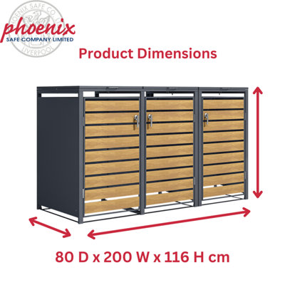 Phoenix  GB3320AWK Wood Effect Triple Wheelie Bin Storage / Bin Store - 4